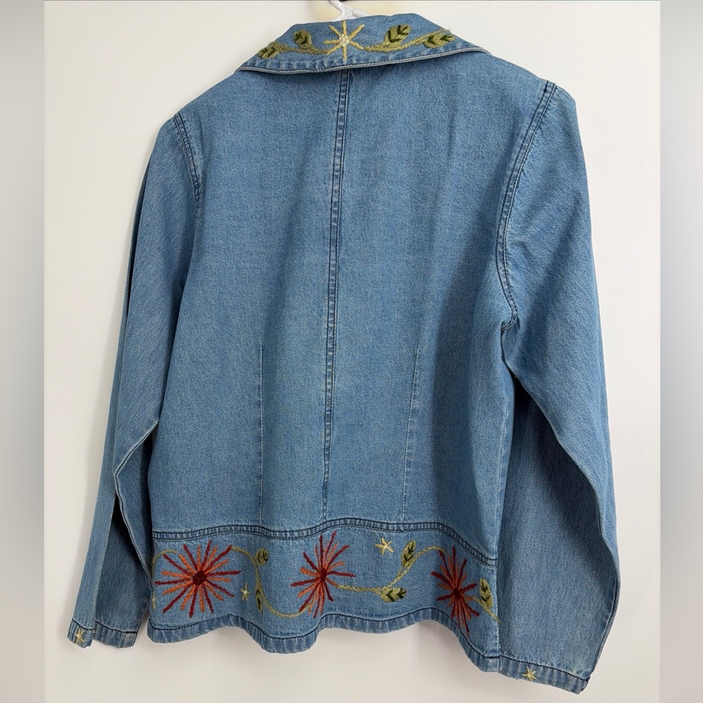 April Cornell Denim Jacket Top Floral Stitching Sz M - Picture 6 of 6